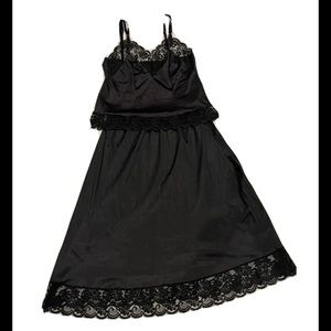 Vintage JC Penney Black Silky Bridal Nylon Lace Slip Lingerie Top Sz 34